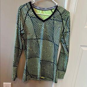 Nike Pro Lime and Charcoal Grey Patterned Long Sleeve Shirt